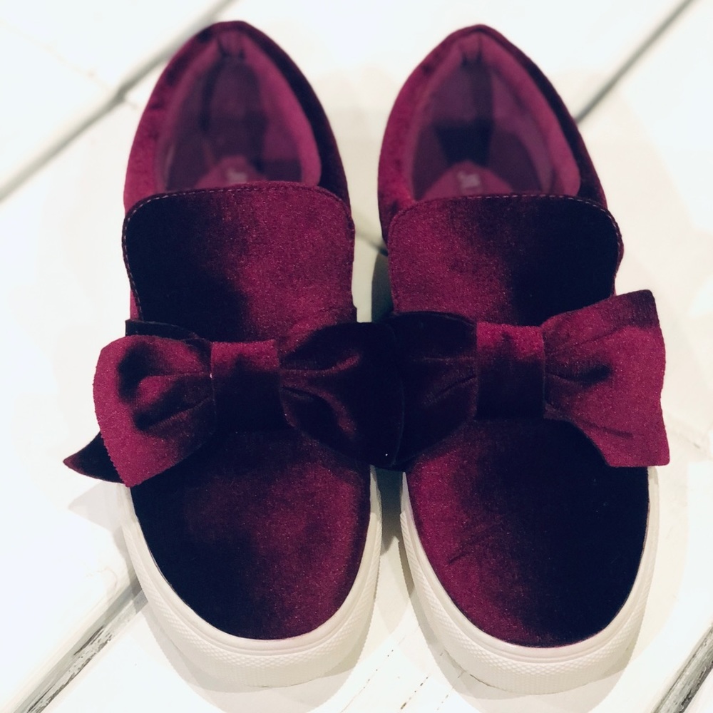 JustFab Wine Colored Velvet Sneakers